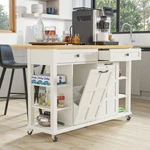 Ultym 51" Kitchen Island On Wheels W/ Power Outlet Drop Leaf Garbage Cabinet. Fixed Price $999.99.