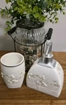 Ceramic Soap Lotion Dispenser, Tumbler W/hand Painted Embossed 3D Ivy. Fixed Price $21.60.