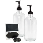 16OZ Clear Glass Bottles W/ Black Pumps 2PK, Soap/lotion Dispensers. Fixed Price $20.99.