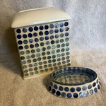 Mosaic Ceramic Tissue Holder, Matching Soap Dish, White, Blue, Green, Purple. Fixed Price $35.00.