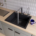 Black 24" Drop-in Single Bowl Granite Composite Kitchen Sink. Fixed Price $465.91.