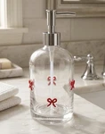 World Market Glass Soap Dispenser Red Bow Design 18.3 Oz Polished Finish. Fixed Price $9.99.