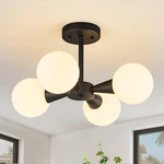 Stylish Black Semi Flush Mount Ceiling Light With Milk White Glass Shade. Fixed Price $228.99.