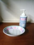 Vintage Saturday Night Ltd Japan Ceramic Porcelain Soap Dish & Dispenser Set. Fixed Price $12.99.