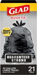 Glad Trash Bags, Strong Quick-tie Large Garbage 30 Gallon 21 Count (pac. Fixed Price $13.42.