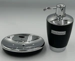 Aria By Interdesign Soap Dispenser Pump & Dish Black Chrome New. Fixed Price $13.75.