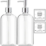 Clear Soap Dispenser With Rust Pump Waterproof Labels (2 PACK16 Oz). Fixed Price $13.28.